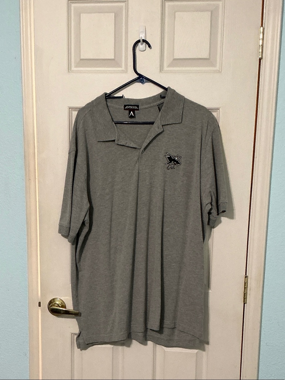 Antigua Men's Gray Polo with Shark Emblem